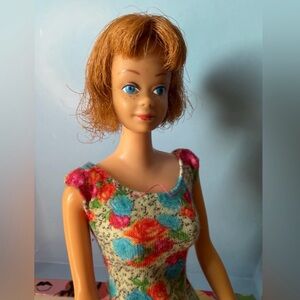 1963 Midge Barbie Doll Vintage Floral Dress Green Boots